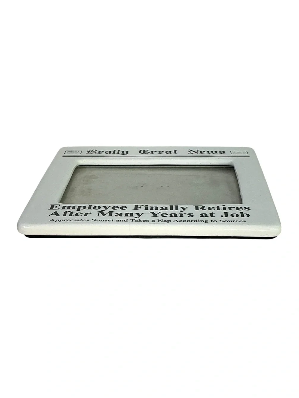 Retirement Photo Frame Vintage Enesco Ceramic Glass Cover Square White Black